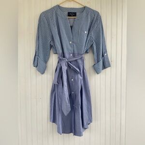 Lauren James Blue White Gingham Oxford Mixed Media Madeline Dress Size Large NWT